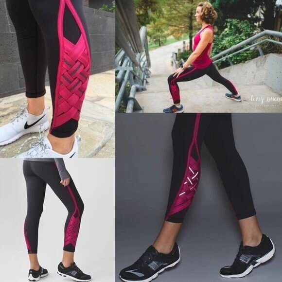 Lululemon Reflective Pace Tight in Weave Black / Berry Rumble Size 4 - Picture 1 of 12